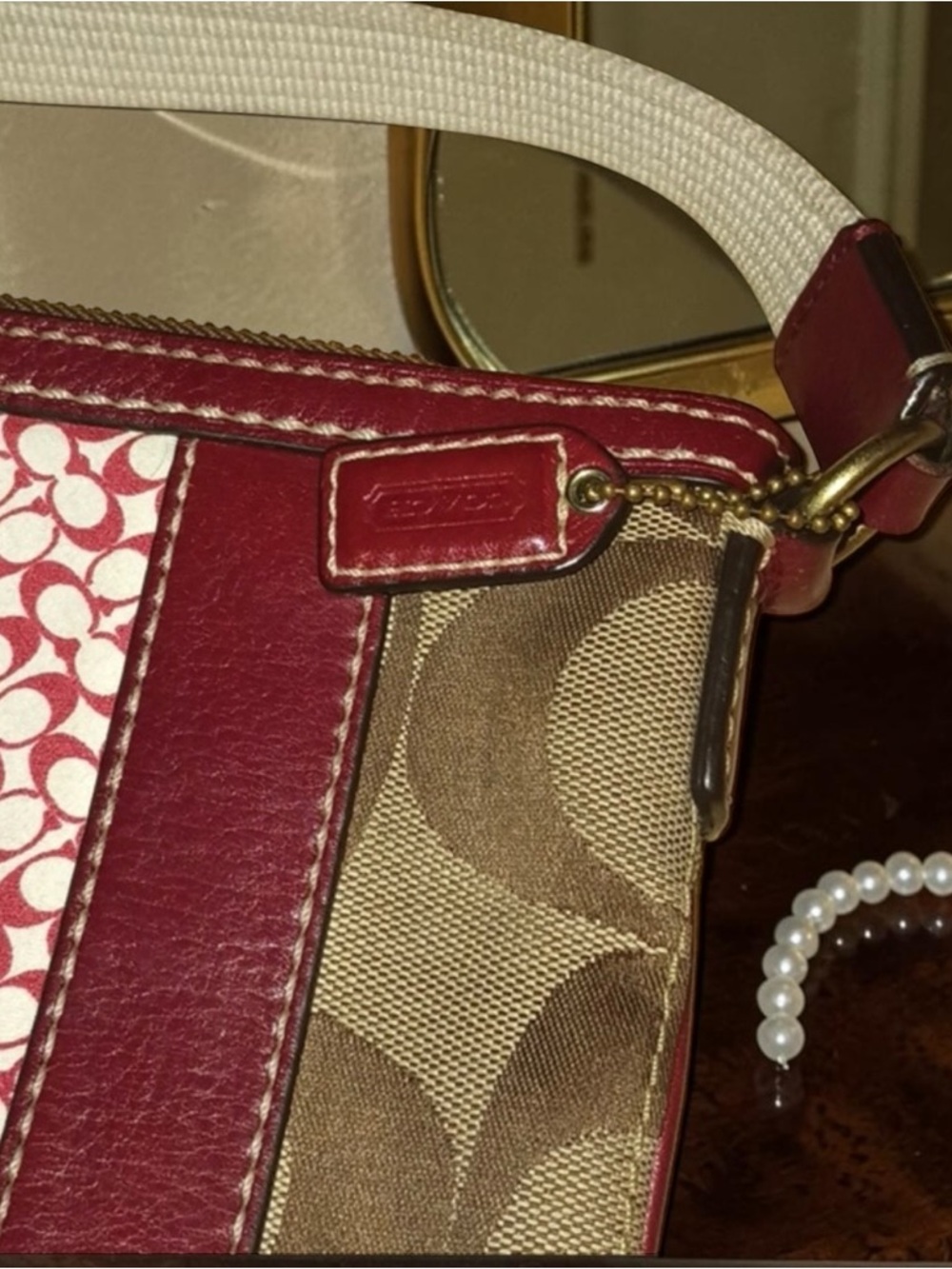 Coach Y2K Signature Stripe Swingpack Crossbody Khaki Brown Red Canvas Leather - Picture 2 of 9